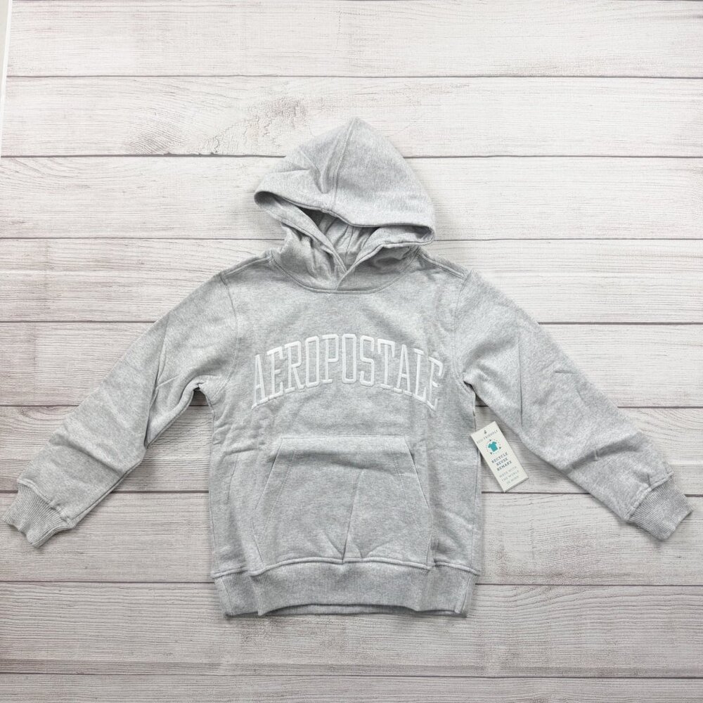 Aeropostale Kids Hoodie Gray Pullover Sweatshirt Fleece Lined Logo NWT 5-6